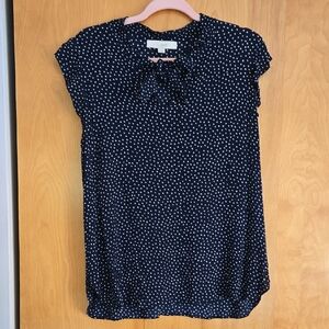 LOFT Navy and White Polka Dot Blouse